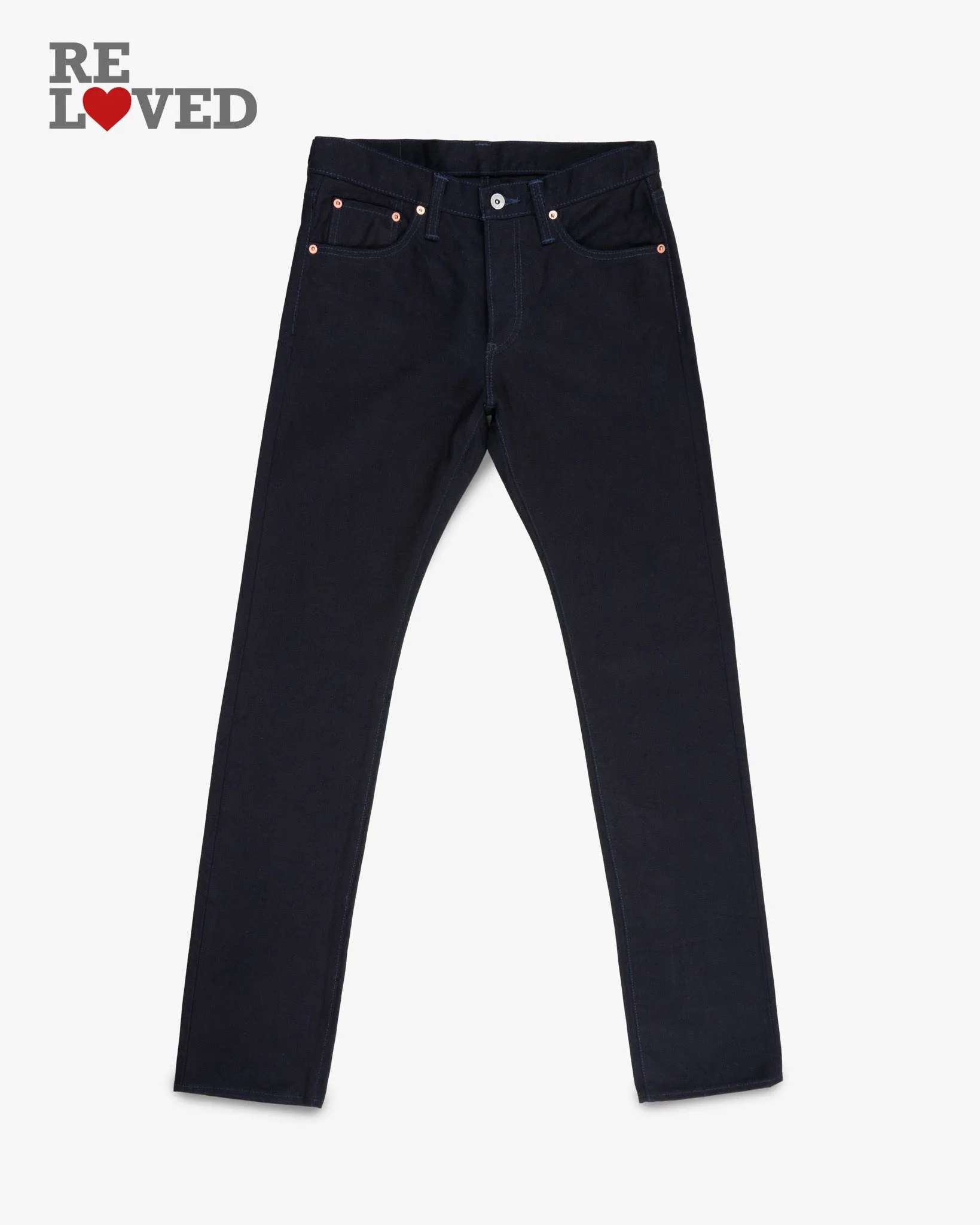 14oz Selvedge Denim Slim Tapered Cut Jeans - Indigo/Black (IH-777s-142ib) Tag 33, Hemmed to 32.5" sold by Iron Heart