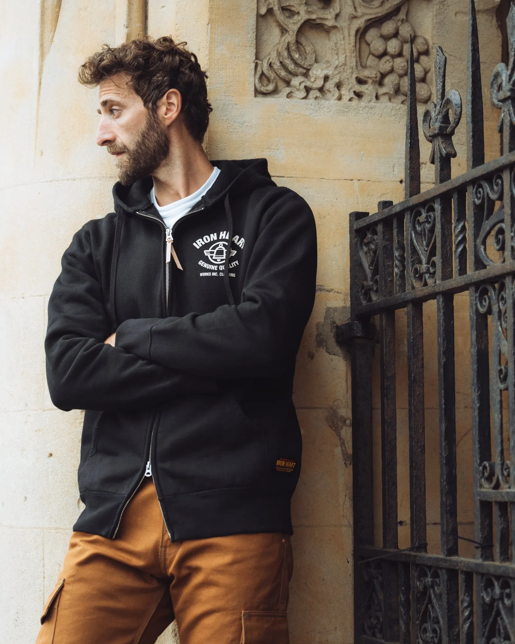 Printed 14oz Ultra Heavyweight Loopwheel Cotton Zippered Hoodie - Black sold by Iron Heart product image thumbnail 3