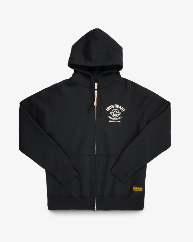 Printed 14oz Ultra Heavyweight Loopwheel Cotton Zippered Hoodie - Black made by Iron Heart