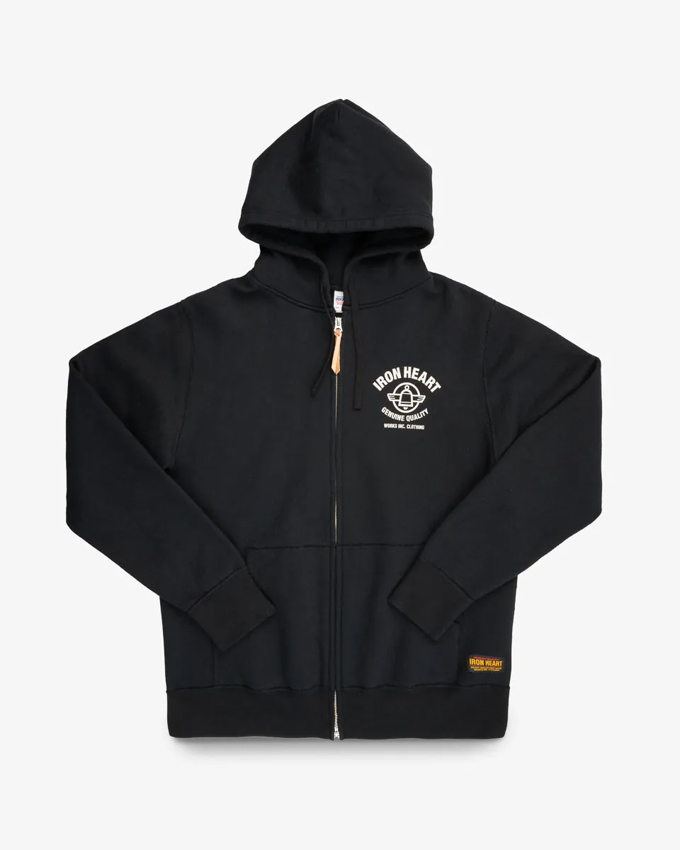 Printed 14oz Ultra Heavyweight Loopwheel Cotton Zippered Hoodie - Black sold by Iron Heart