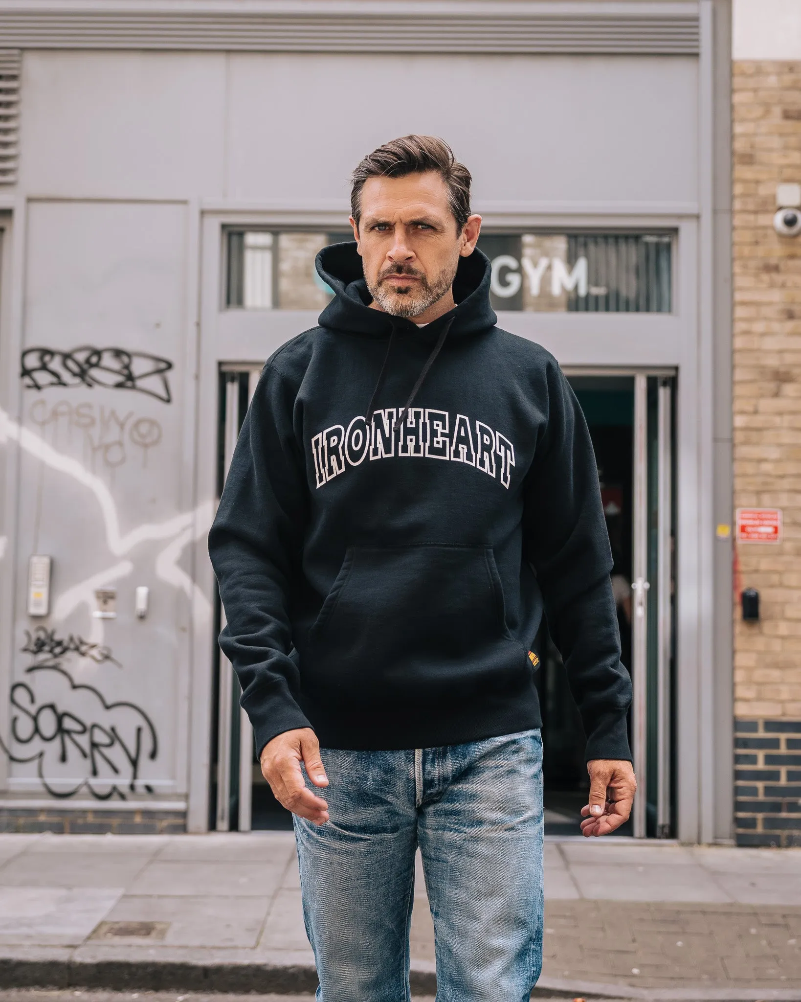 Printed 14oz Ultra Heavyweight Loopwheel Cotton Hoodie - Black sold by Iron Heart product image thumbnail 4