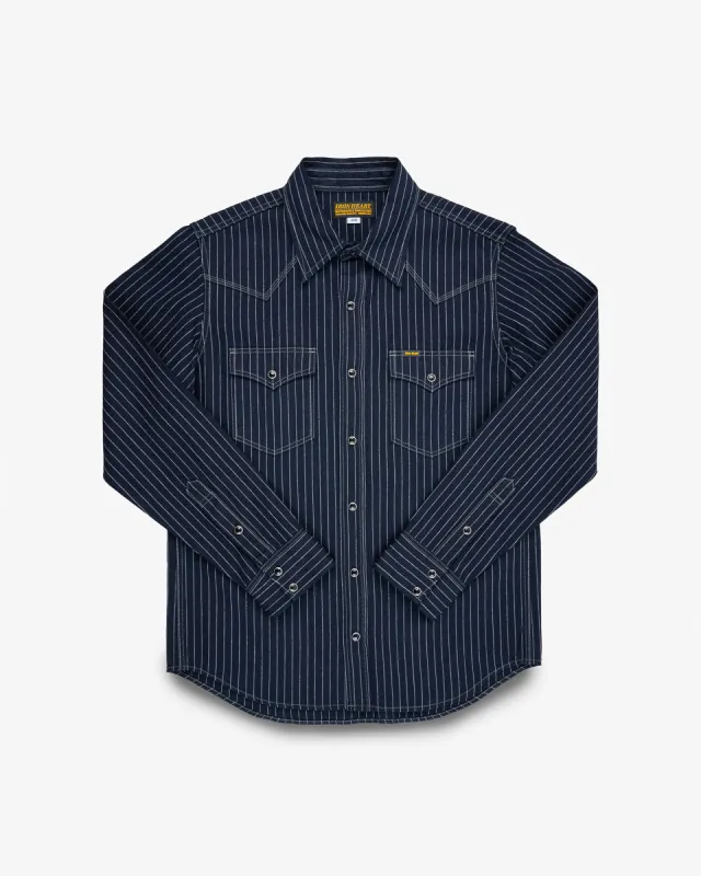 8.5oz Herringbone Stripe Western Shirt - Indigo sold by Iron Heart
