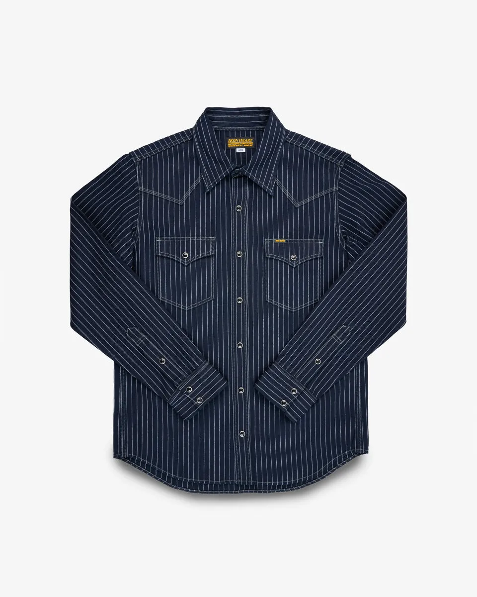 8.5oz Herringbone Stripe Western Shirt - Indigo sold by Iron Heart