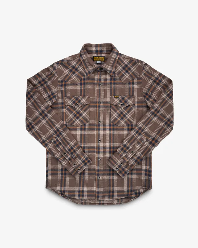 Slubby Heavy Flannel Check Western Shirt - Brown sold by Iron Heart