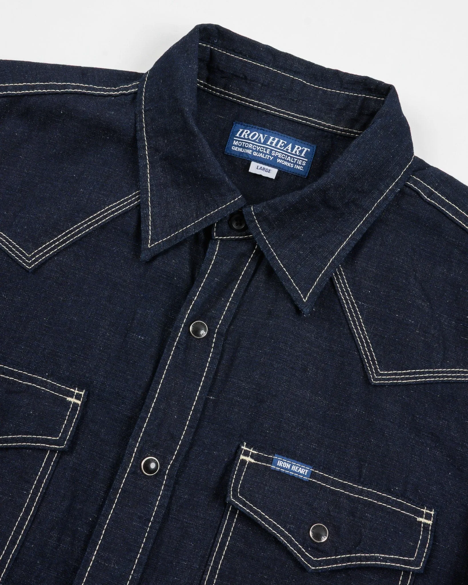 7oz Cotton Linen Chambray Western Shirt - Indigo sold by Iron Heart product image thumbnail 5