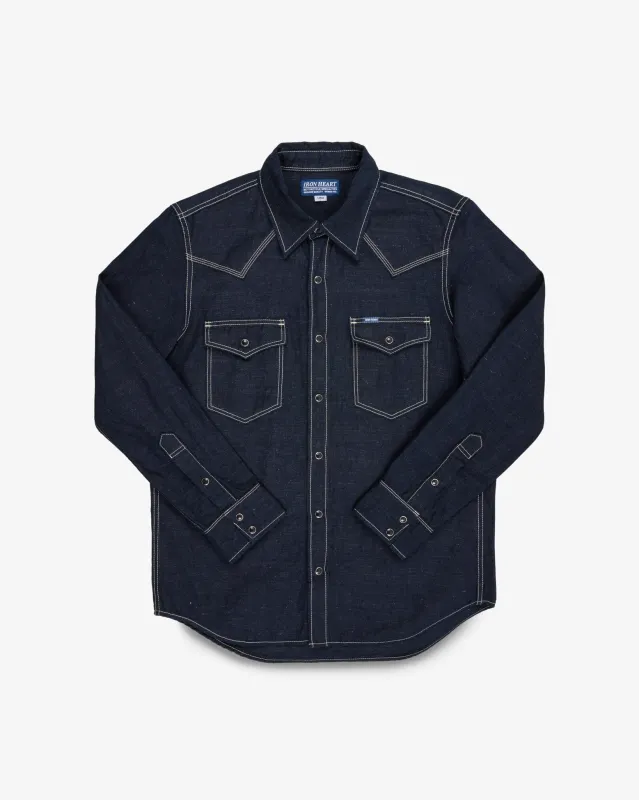 7oz Cotton Linen Chambray Western Shirt - Indigo sold by Iron Heart