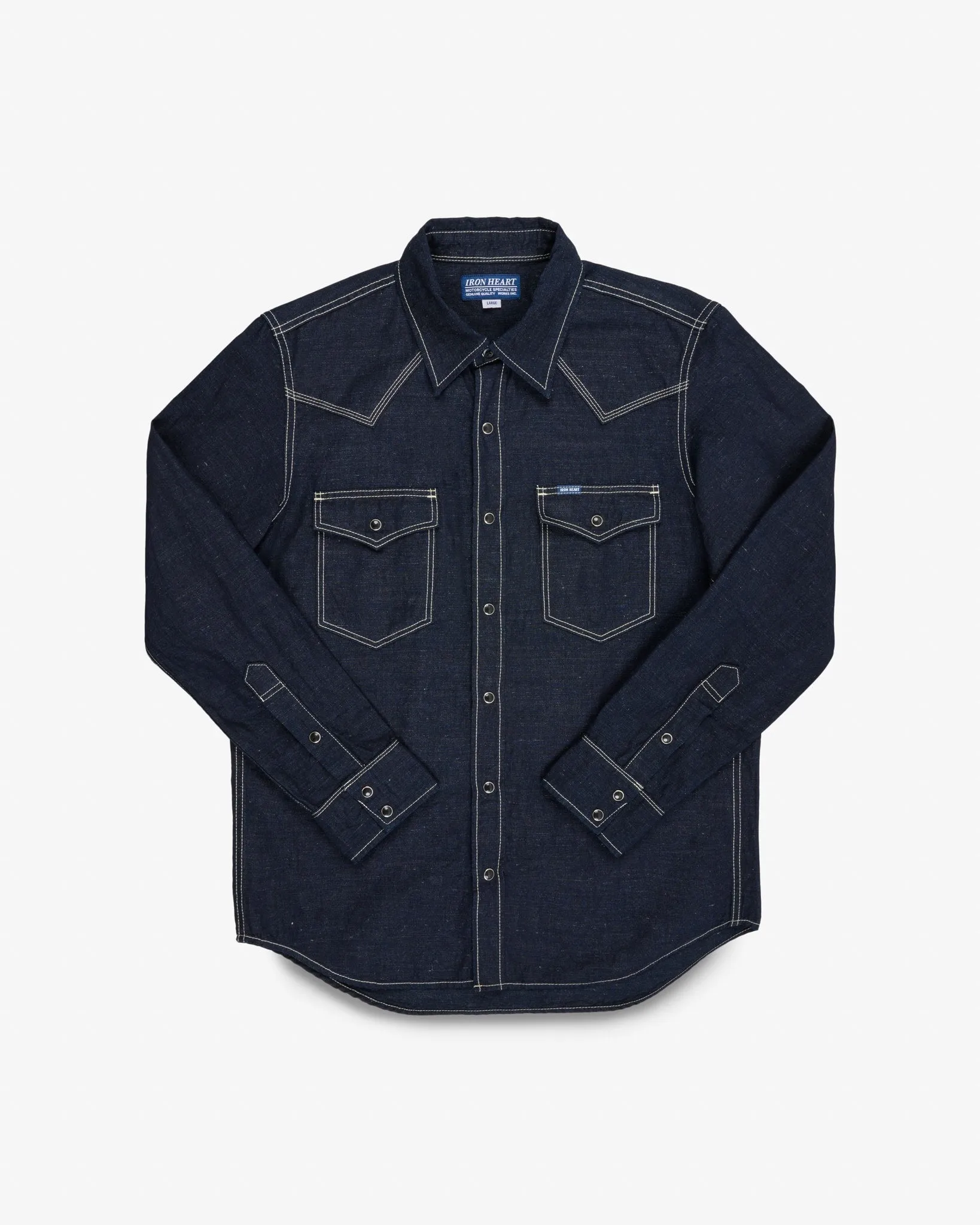 7oz Cotton Linen Chambray Western Shirt - Indigo sold by Iron Heart