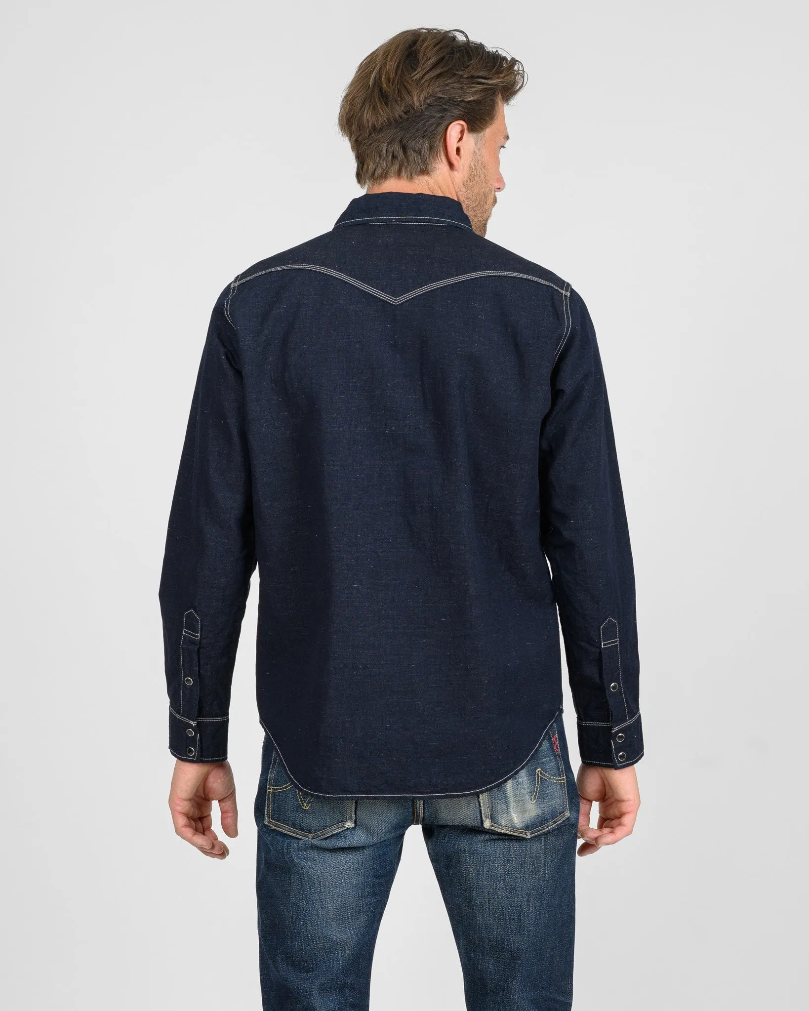 7oz Cotton Linen Chambray Western Shirt - Indigo sold by Iron Heart product image thumbnail 3