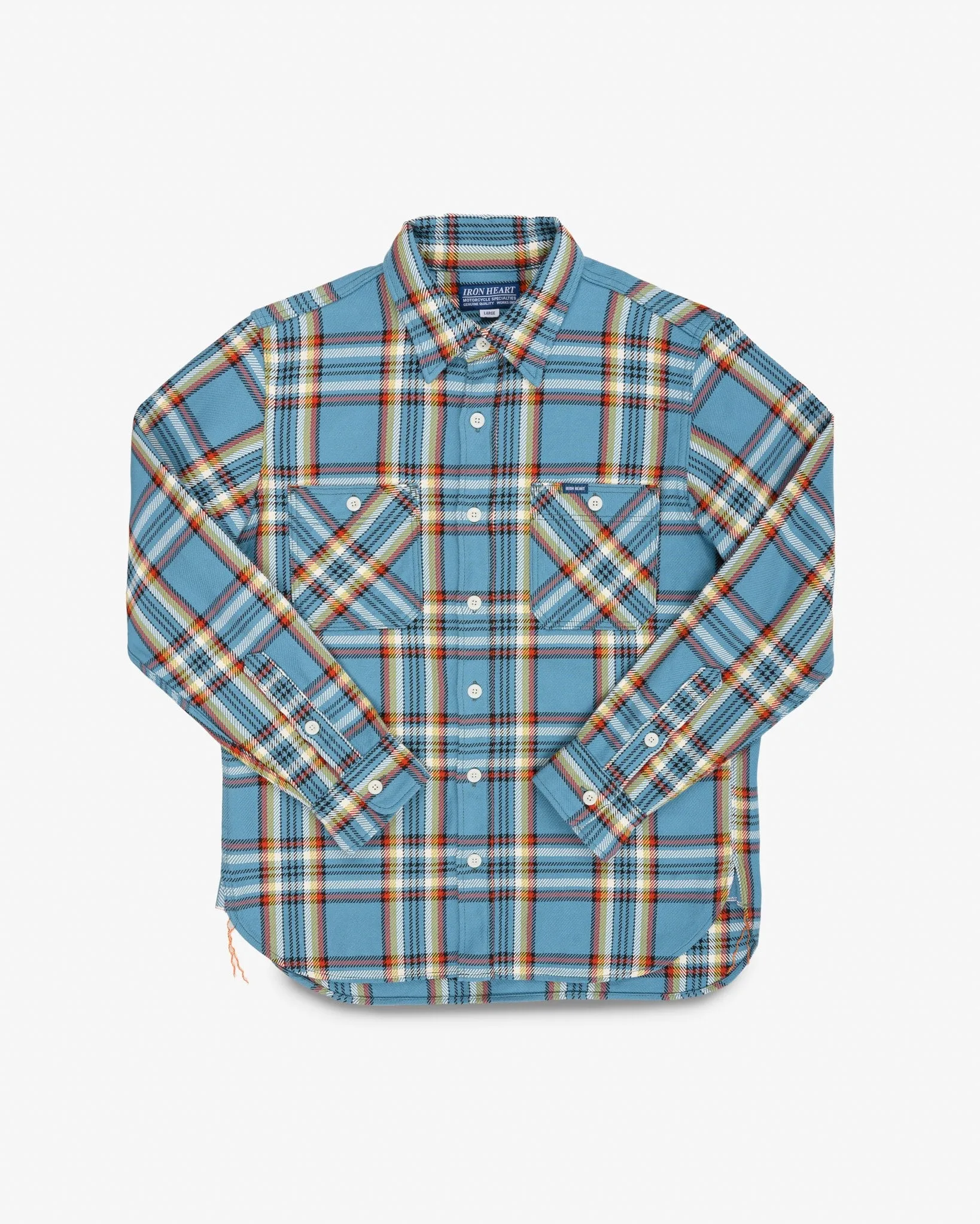 9oz Selvedge Flannel Check Work Shirt - Sax Blue sold by Iron Heart
