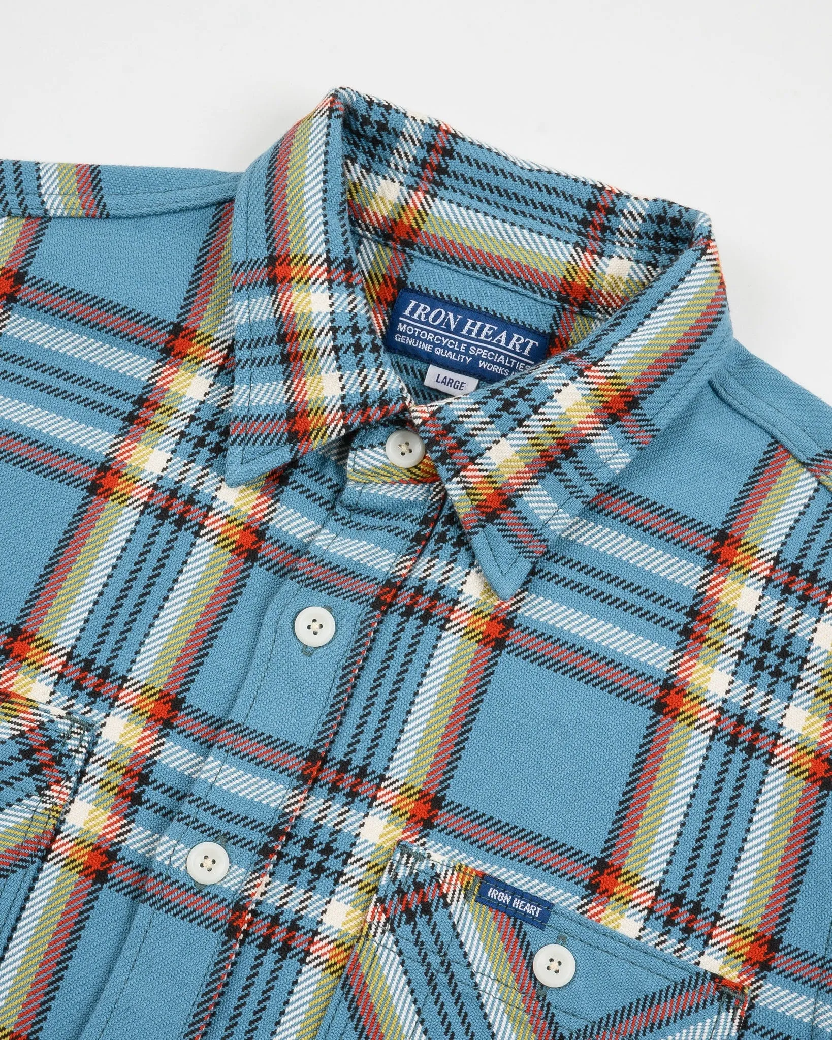 9oz Selvedge Flannel Check Work Shirt - Sax Blue sold by Iron Heart product image thumbnail 5