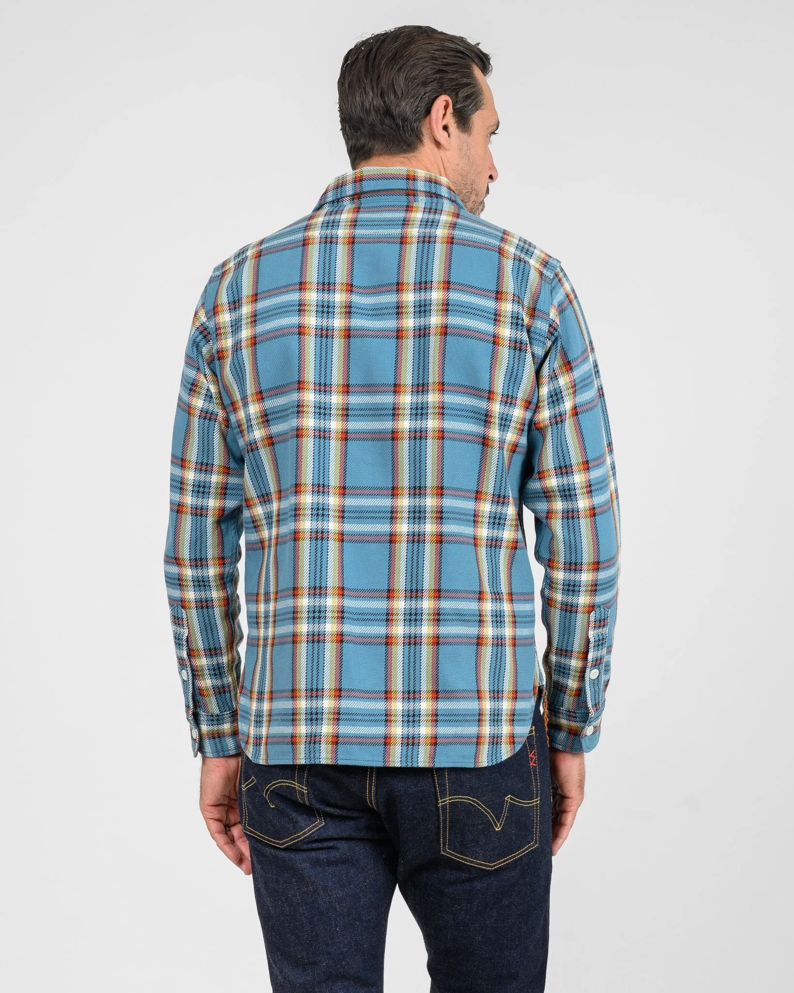 9oz Selvedge Flannel Check Work Shirt - Sax Blue sold by Iron Heart product image thumbnail 3