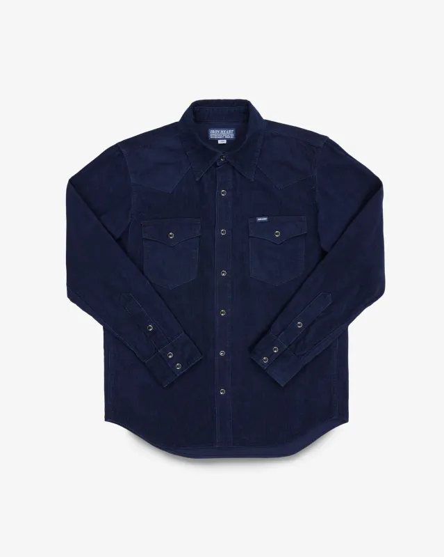 7.5oz Selvedge Corduroy Western Shirt - Indigo made by Iron Heart