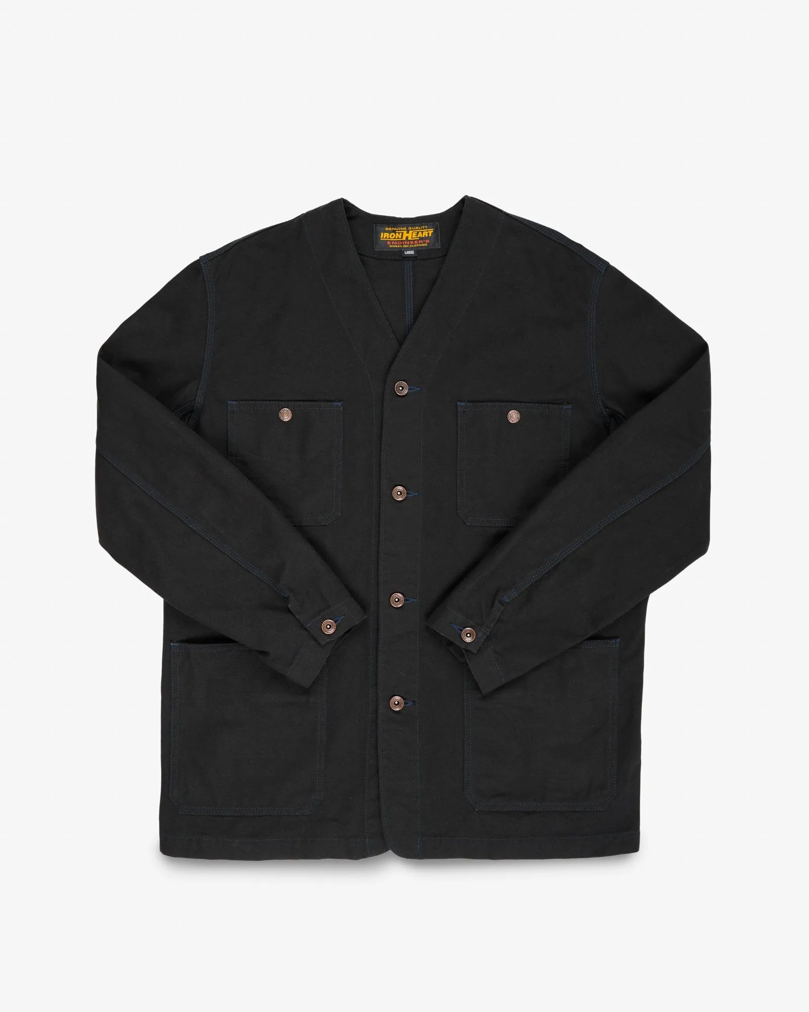 13.5oz Duck Collarless Chore Jacket - Black sold by Iron Heart