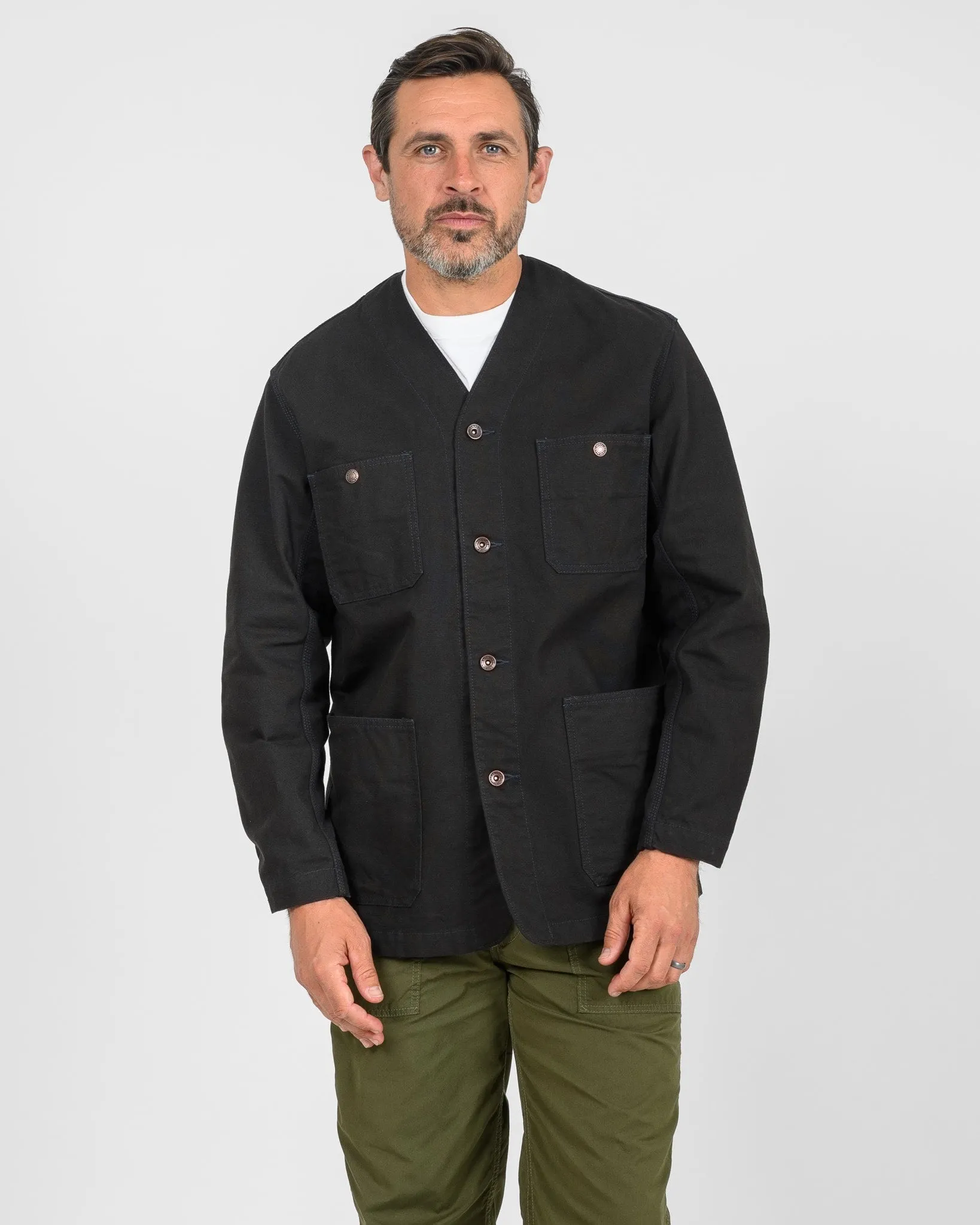 13.5oz Duck Collarless Chore Jacket - Black sold by Iron Heart product image thumbnail 2