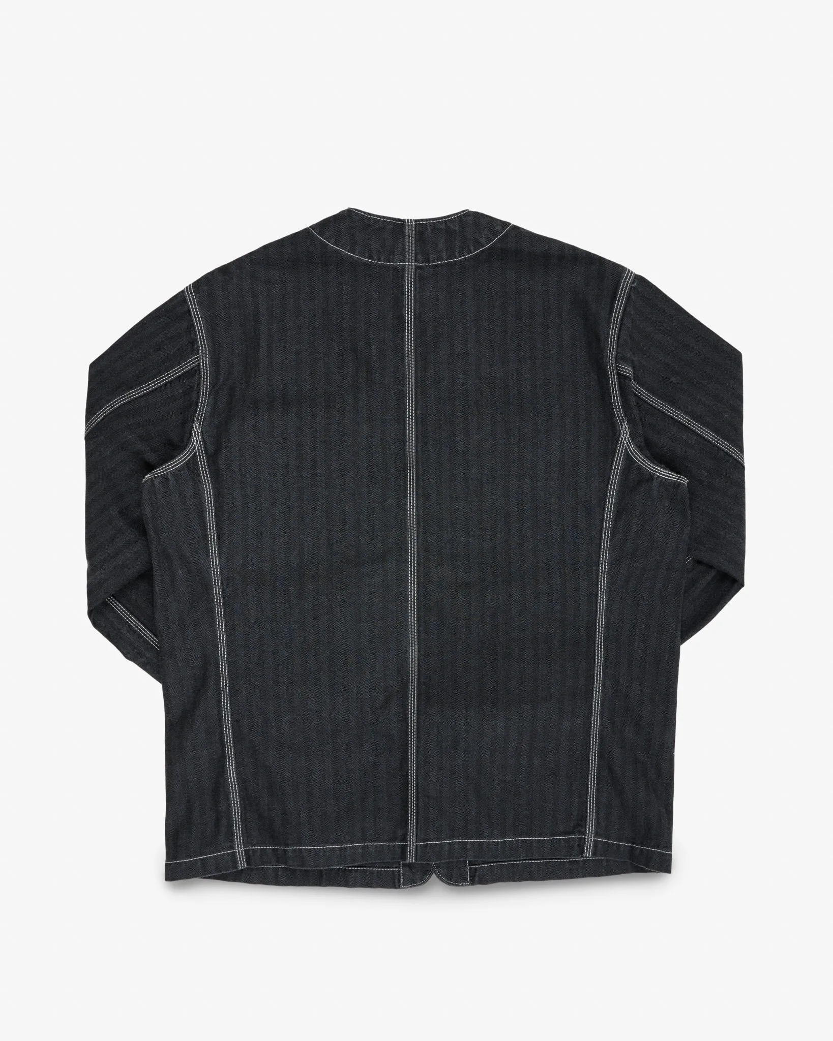 10.5oz Herringbone Collarless Chore Jacket - Black Overdyed Black sold by Iron Heart product image thumbnail 4