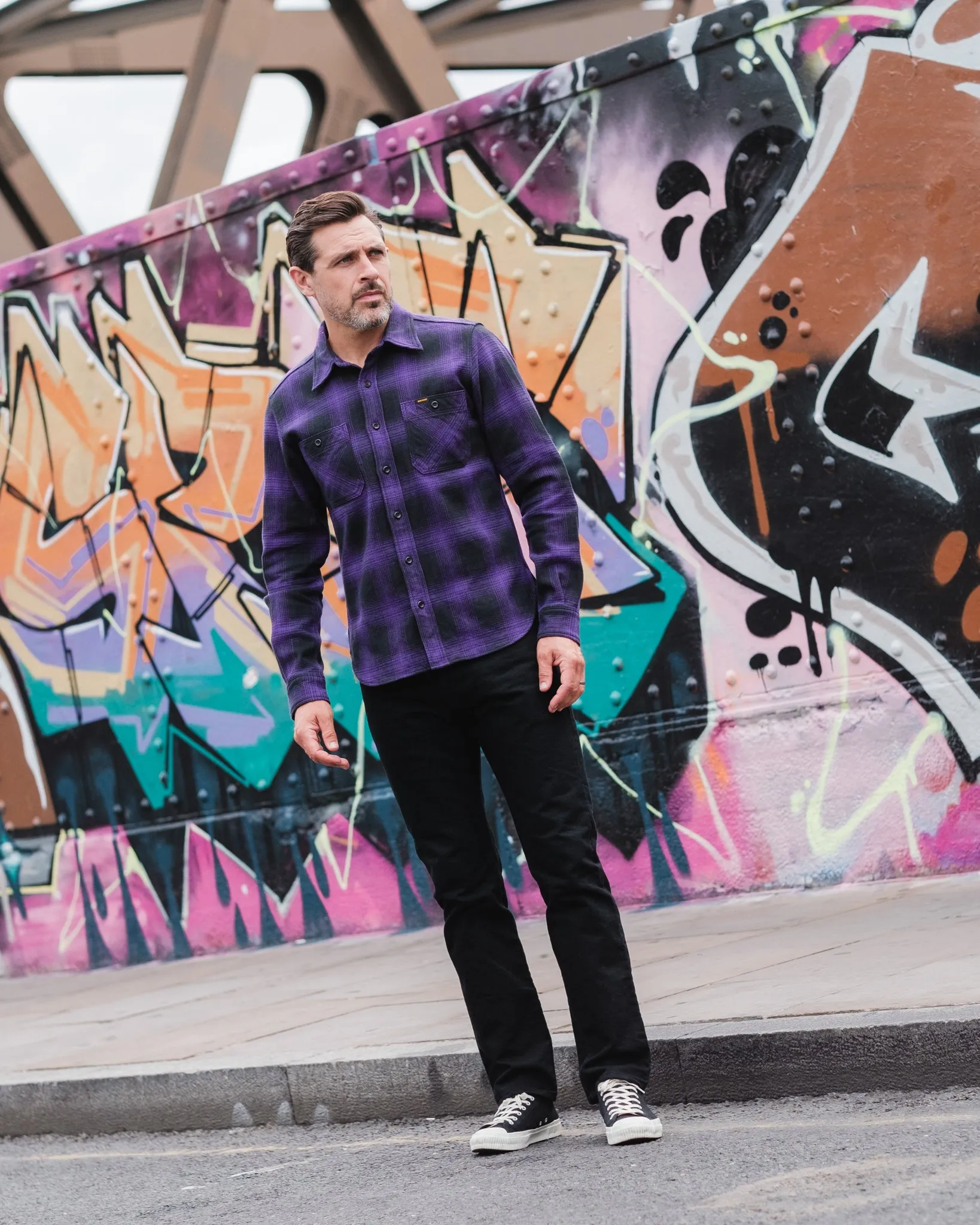 Ultra Heavy Flannel Ombré Check Work Shirt - Purple/Black sold by Iron Heart product image thumbnail 4