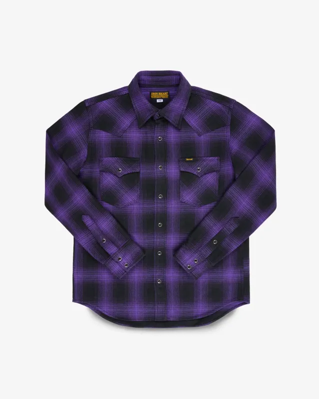 Ultra Heavy Flannel Ombré Check Western Shirt - Purple/Black made by Iron Heart