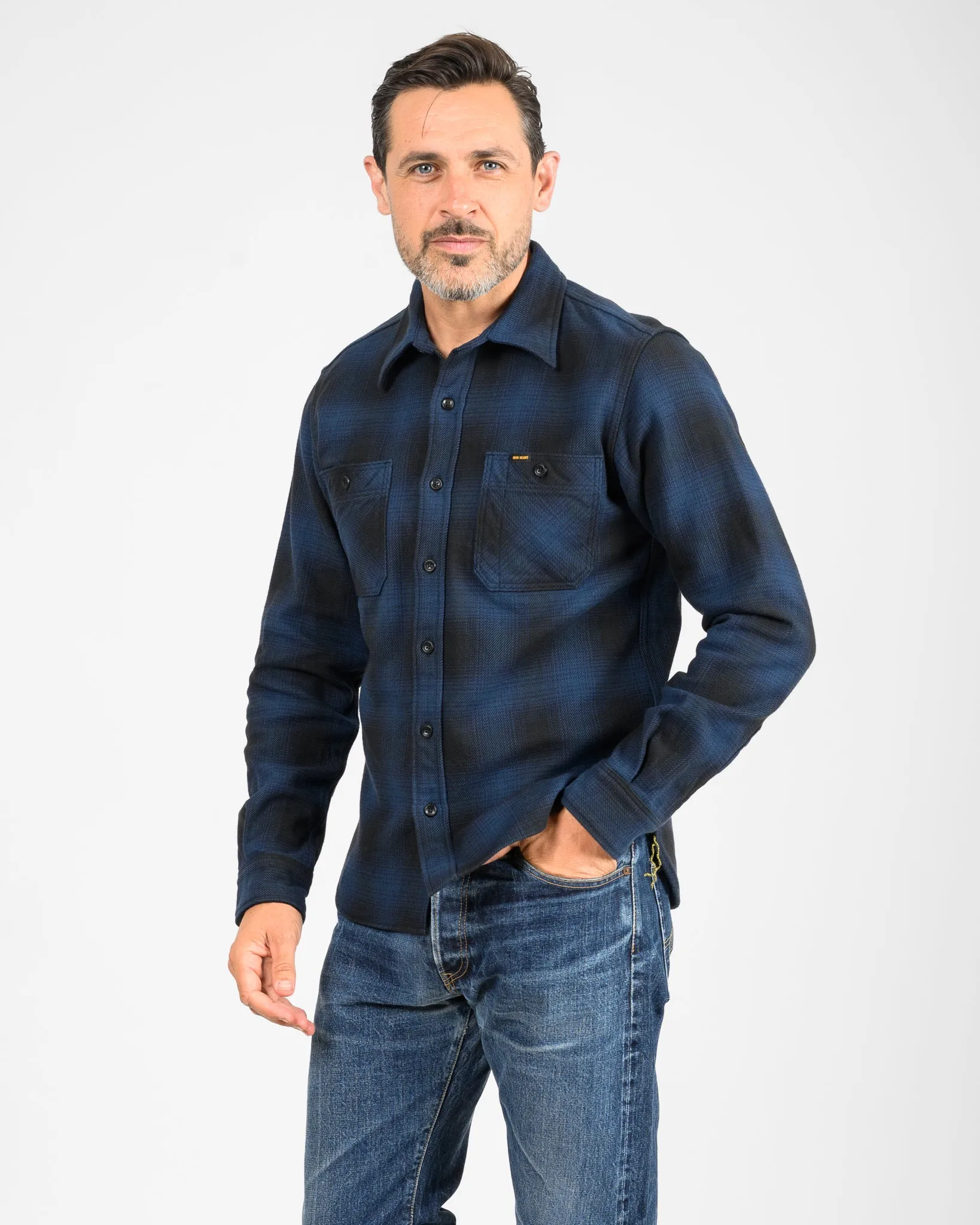 Ultra Heavy Flannel Ombré Check Work Shirt - Navy/Black sold by Iron Heart product image thumbnail 2