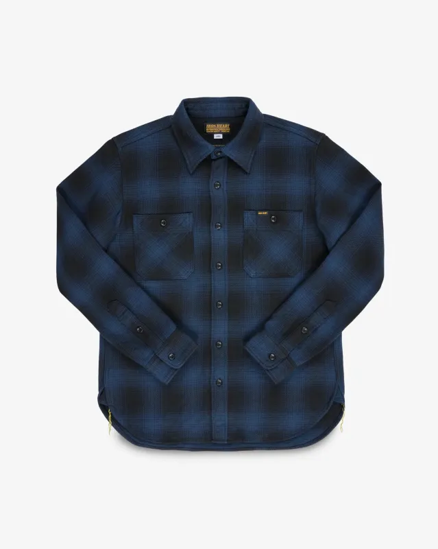Ultra Heavy Flannel Ombré Check Work Shirt - Navy/Black made by Iron Heart