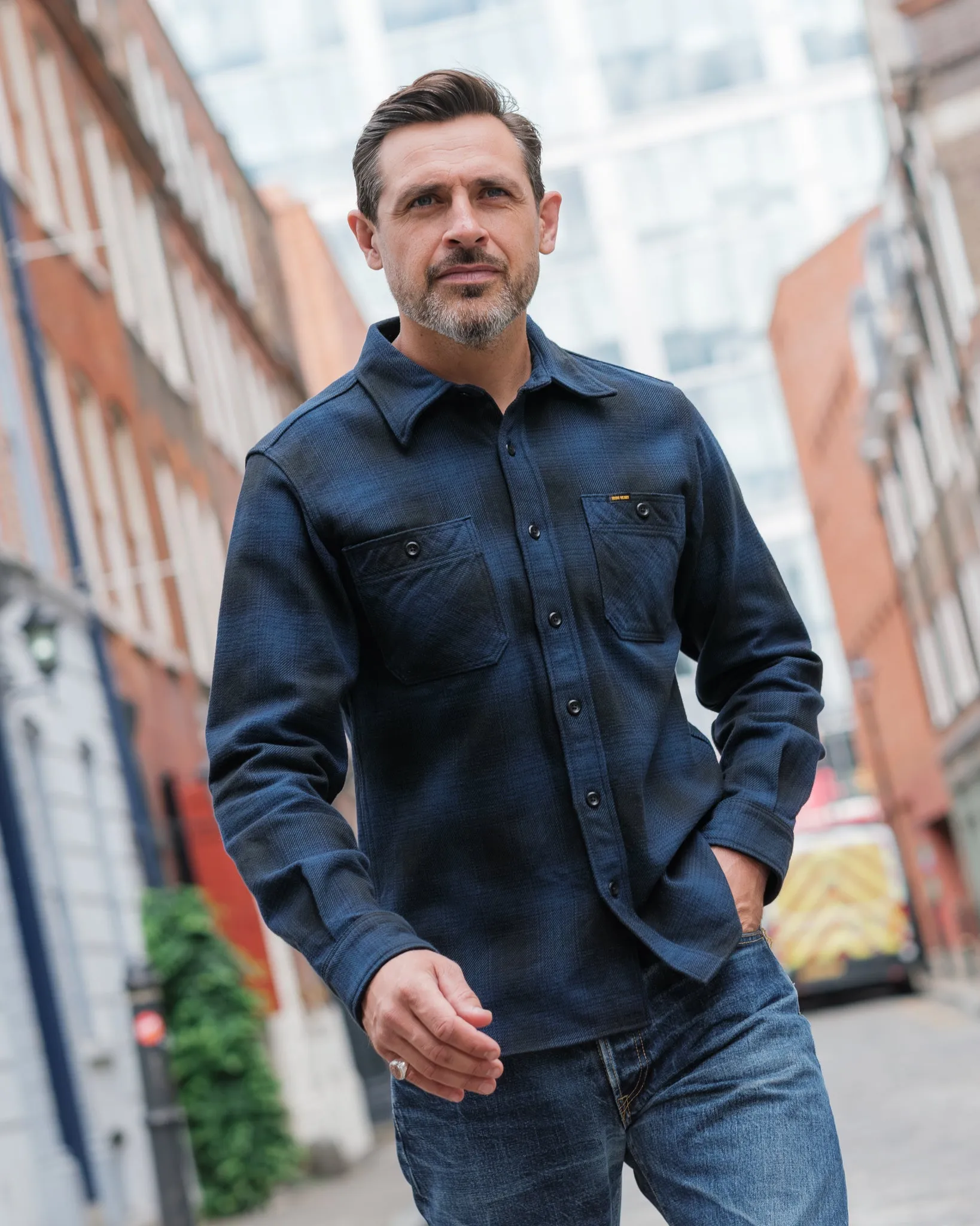 Ultra Heavy Flannel Ombré Check Work Shirt - Navy/Black sold by Iron Heart product image thumbnail 4