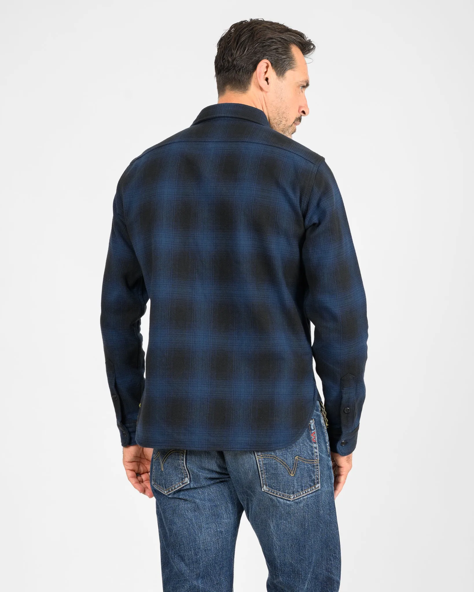 Ultra Heavy Flannel Ombré Check Work Shirt - Navy/Black sold by Iron Heart product image thumbnail 3
