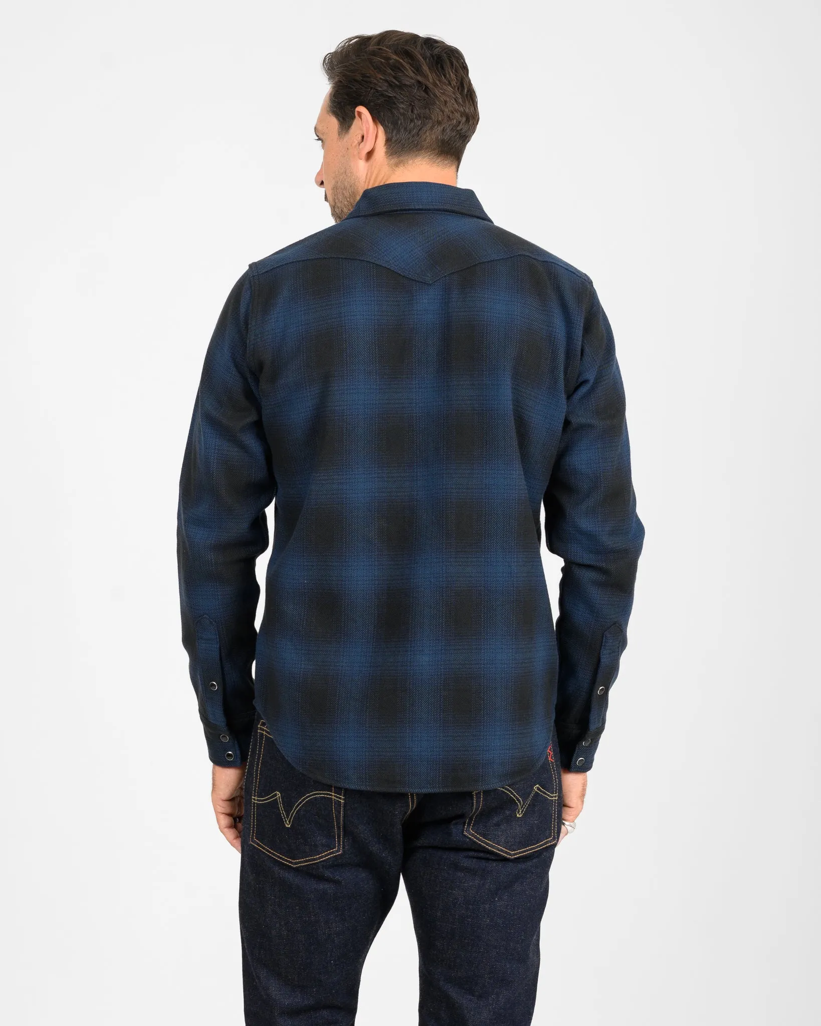 Ultra Heavy Flannel Ombré Check Western Shirt - Navy/Black sold by Iron Heart product image thumbnail 3