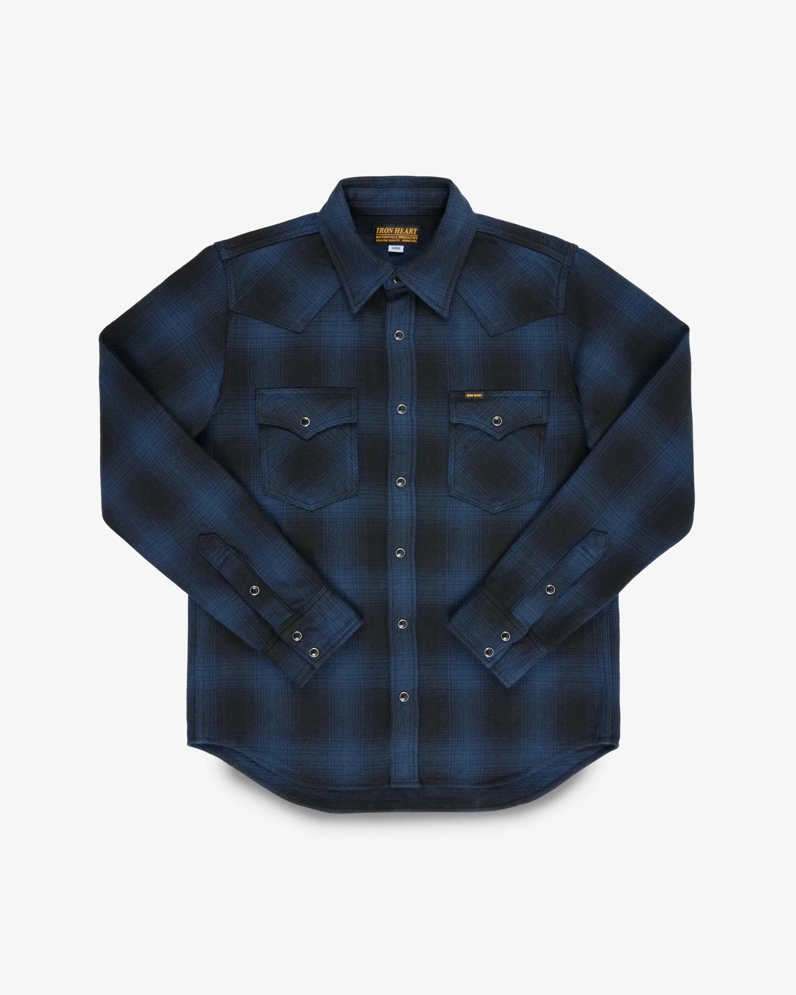 Ultra Heavy Flannel Ombré Check Western Shirt - Navy/Black sold by Iron Heart