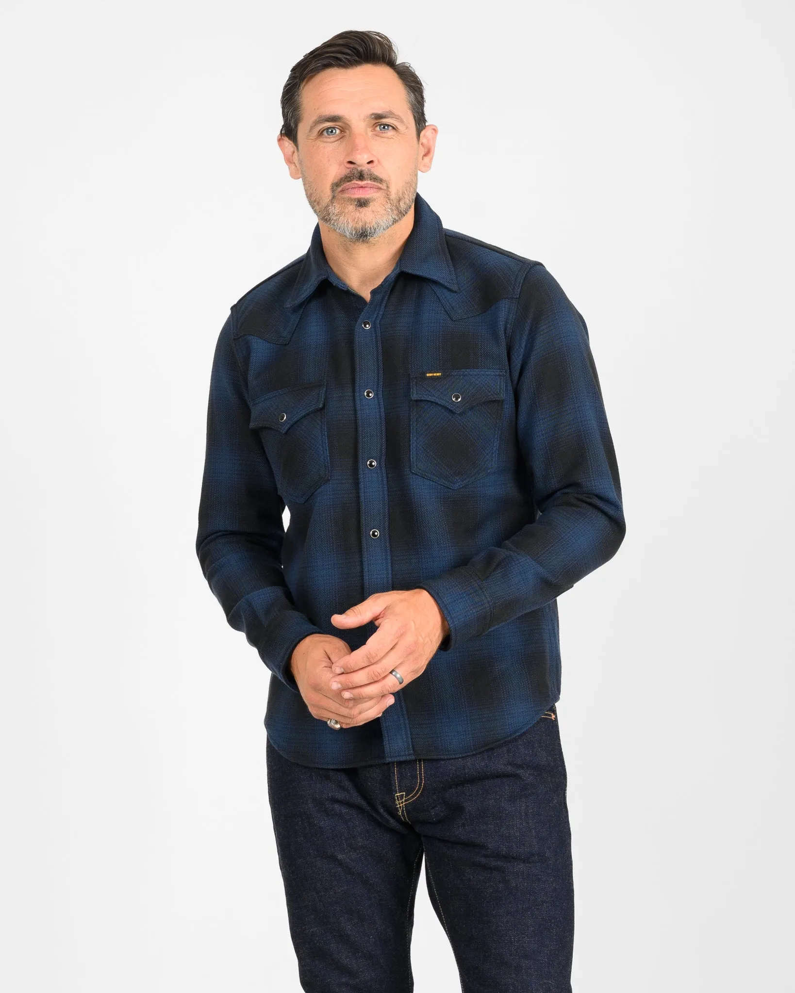 Ultra Heavy Flannel Ombré Check Western Shirt - Navy/Black sold by Iron Heart product image thumbnail 2