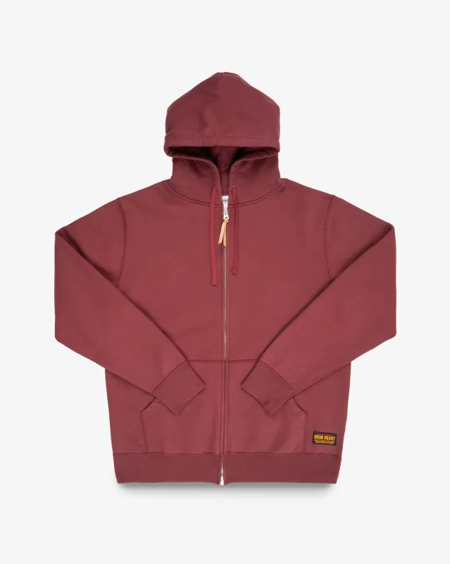14oz Ultra Heavyweight Loopwheel Cotton Zip Up Hoodie - Burgundy made by Iron Heart