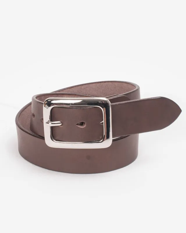 Heavy Duty "Tochigi" Leather Belt with Nickel Plated Garrison Buckle - Brown made by Iron Heart