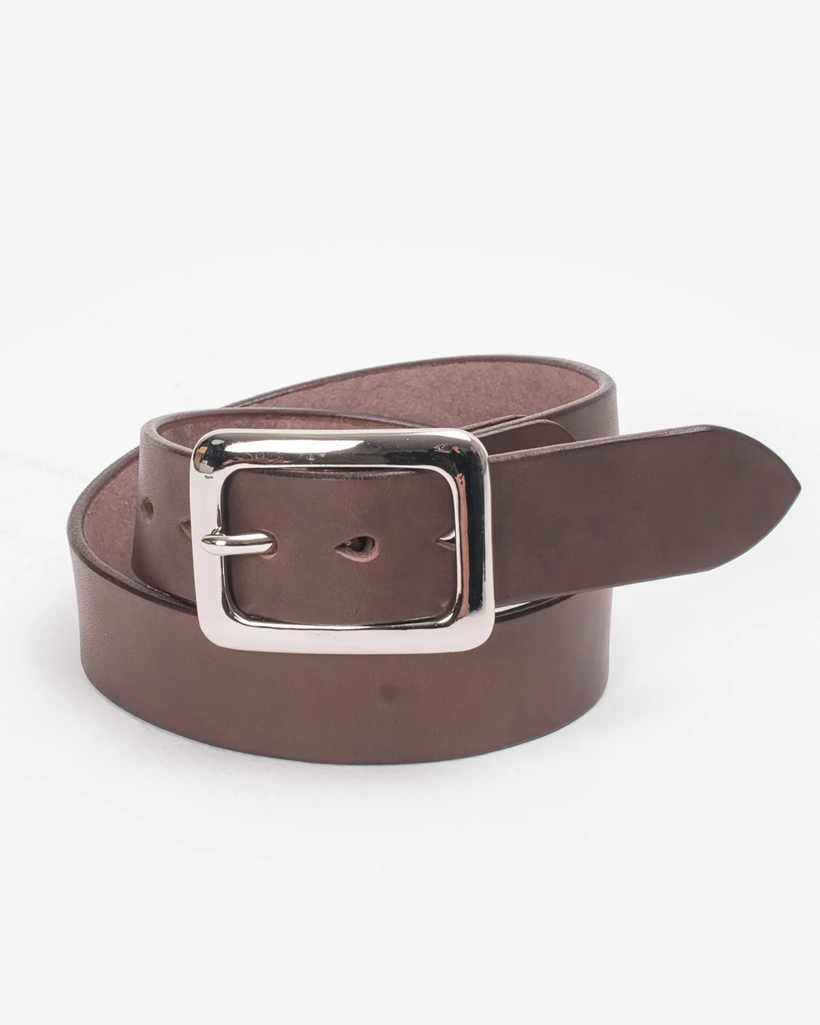 Heavy Duty "Tochigi" Leather Belt with Nickel Plated Garrison Buckle - Brown sold by Iron Heart