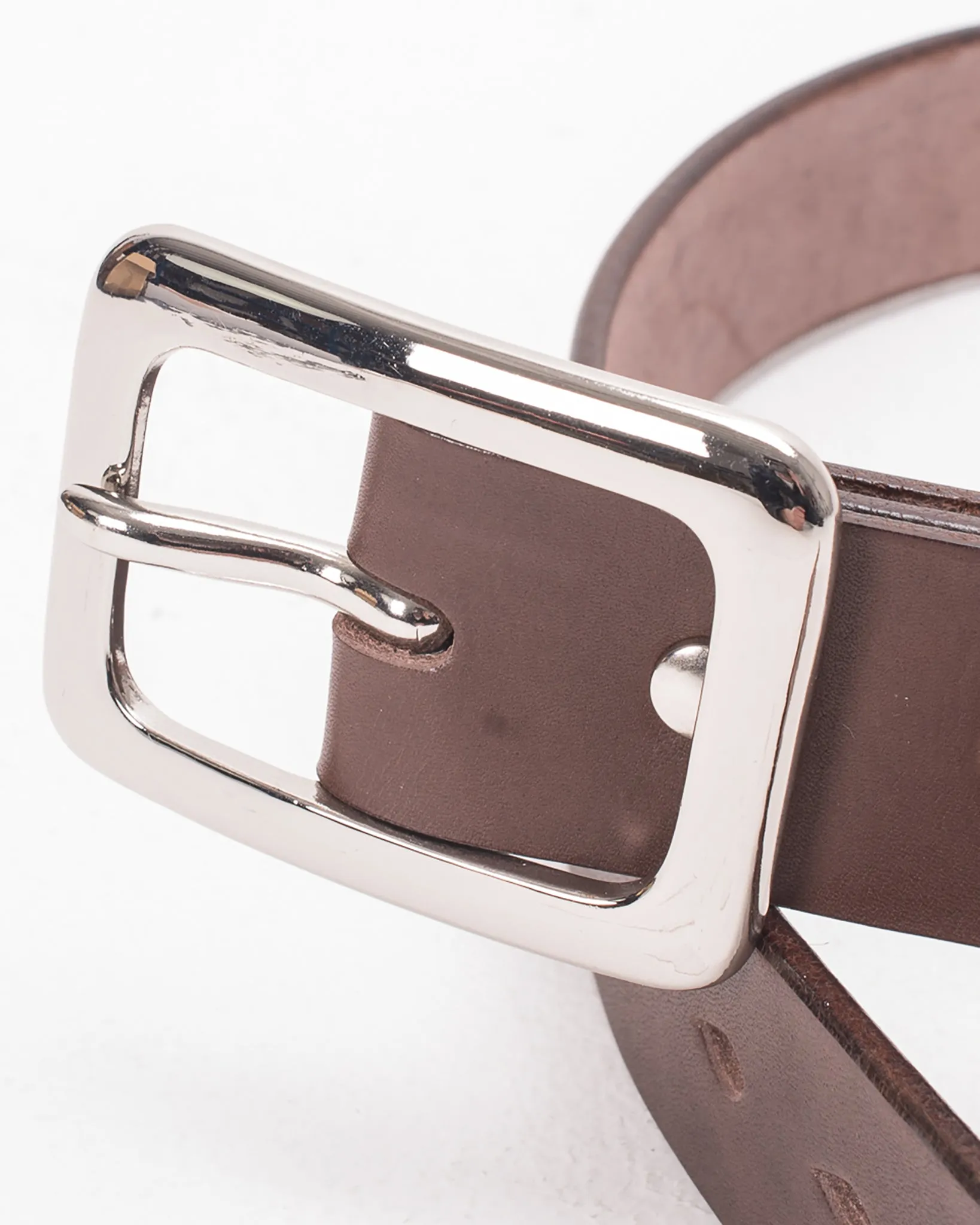 Heavy Duty "Tochigi" Leather Belt with Nickel Plated Garrison Buckle - Brown sold by Iron Heart product image thumbnail 2