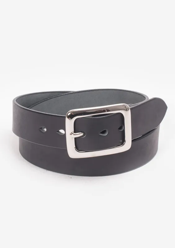 Heavy Duty "Tochigi" Leather Belt with Nickel Plated Garrison Buckle - Black made by Iron Heart