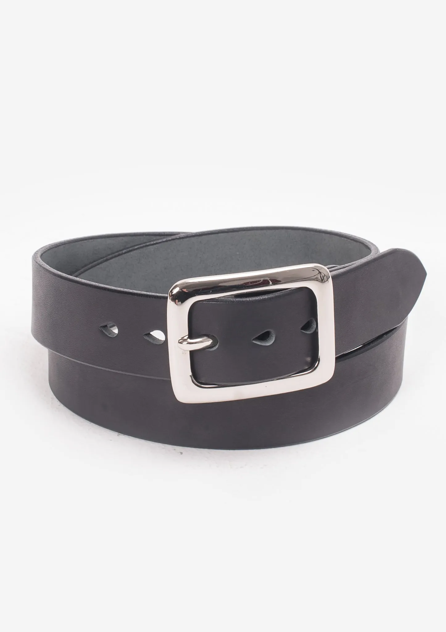 Heavy Duty "Tochigi" Leather Belt with Nickel Plated Garrison Buckle - Black sold by Iron Heart