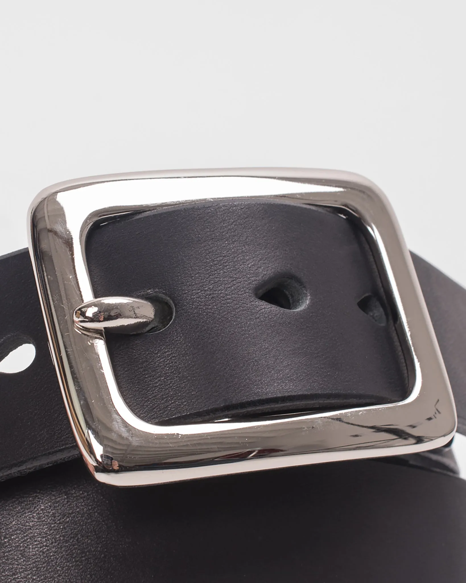 Heavy Duty "Tochigi" Leather Belt with Nickel Plated Garrison Buckle - Black sold by Iron Heart product image thumbnail 2