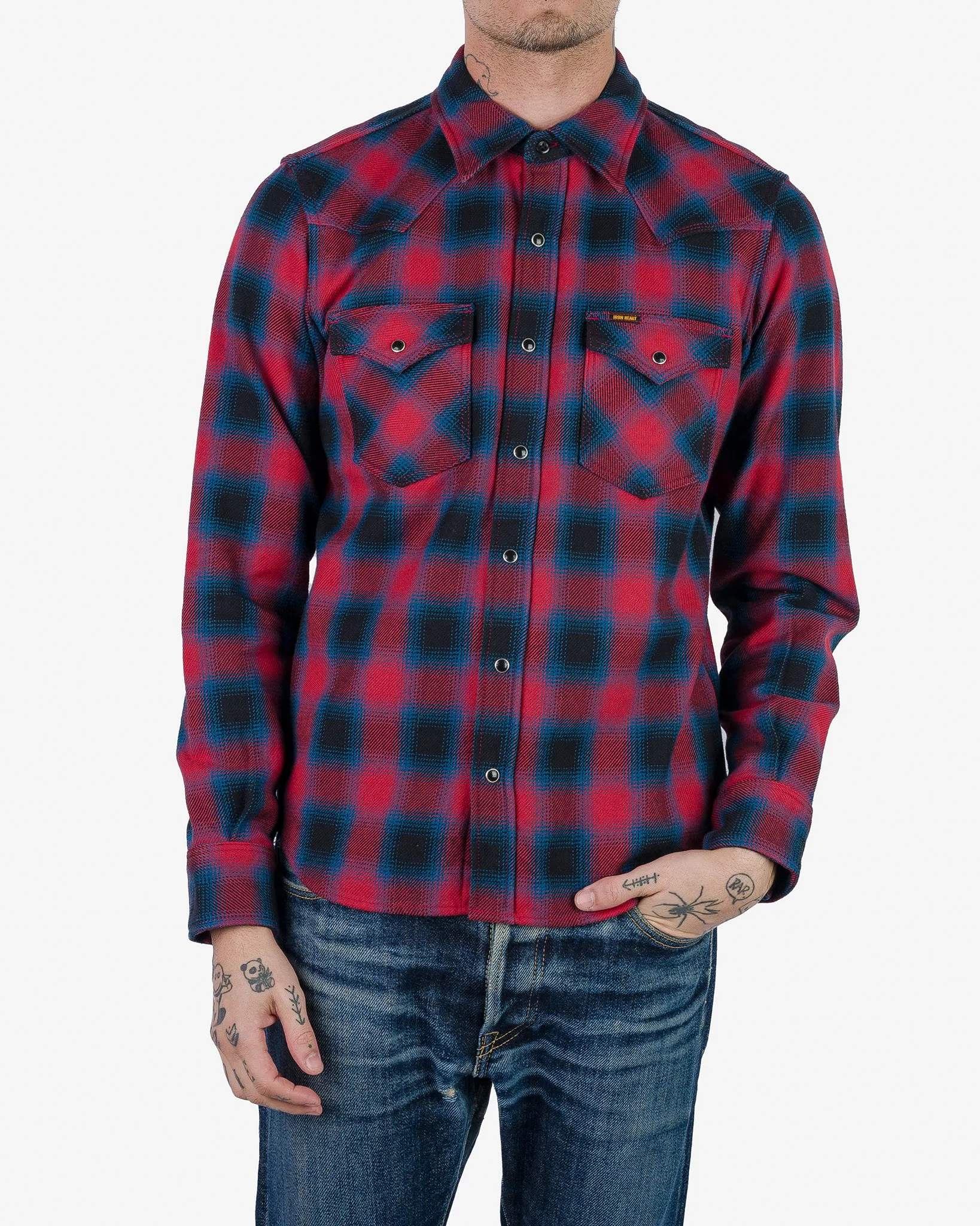 Ultra Heavy Flannel Ombré Check Western Shirt - Red sold by Iron Heart product image thumbnail 2