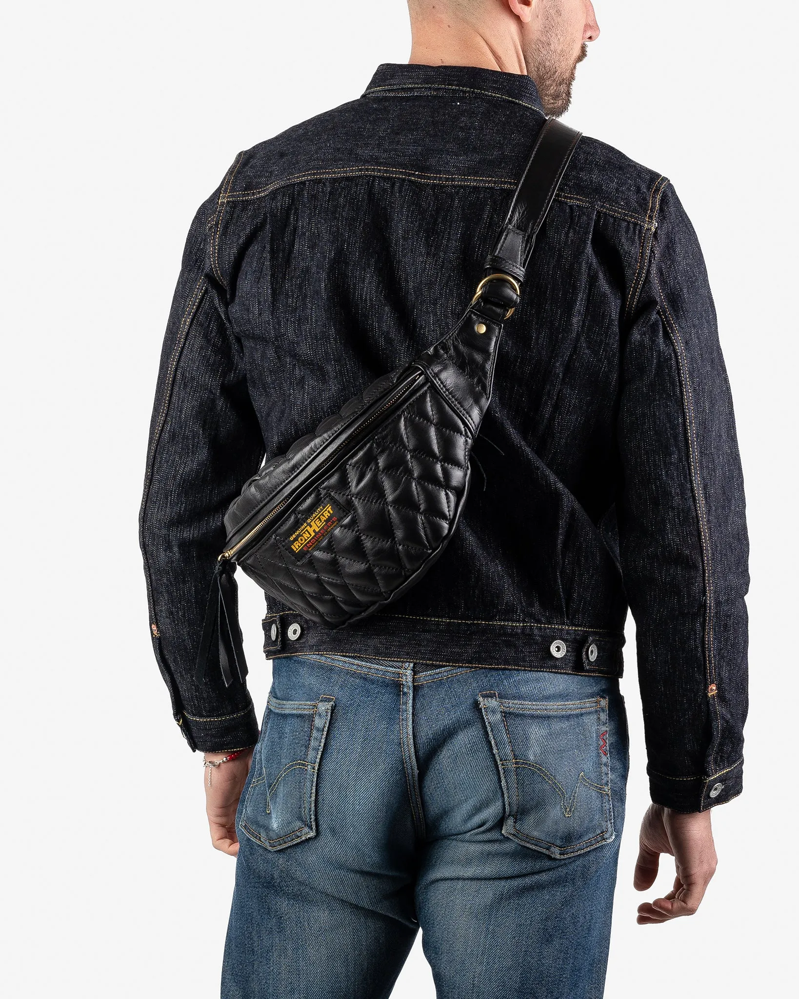Diamond Stitched Leather Waist Bag - Black sold by Iron Heart product image thumbnail 2