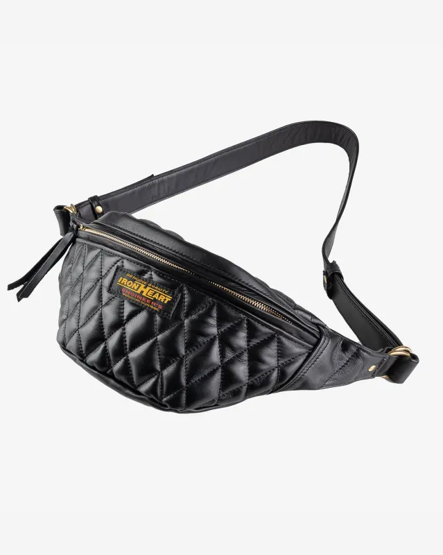 Diamond Stitched Leather Waist Bag - Black made by Iron Heart