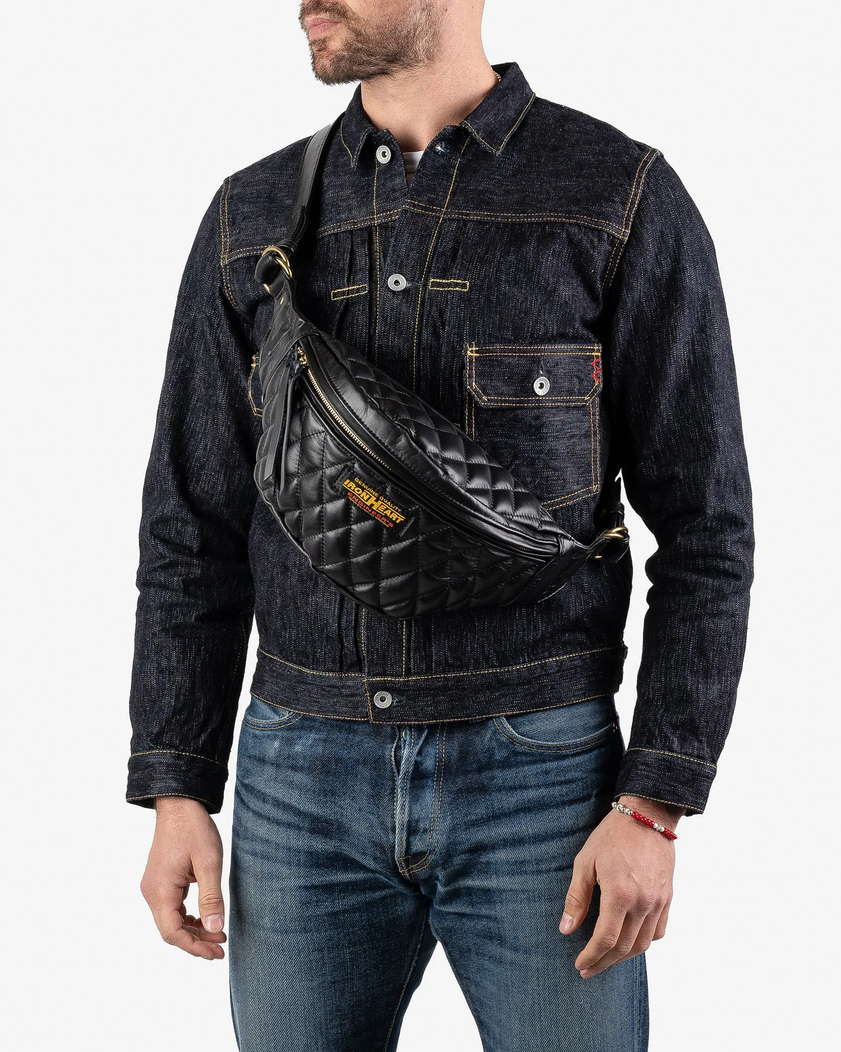 Diamond Stitched Leather Waist Bag - Black sold by Iron Heart product image thumbnail 3