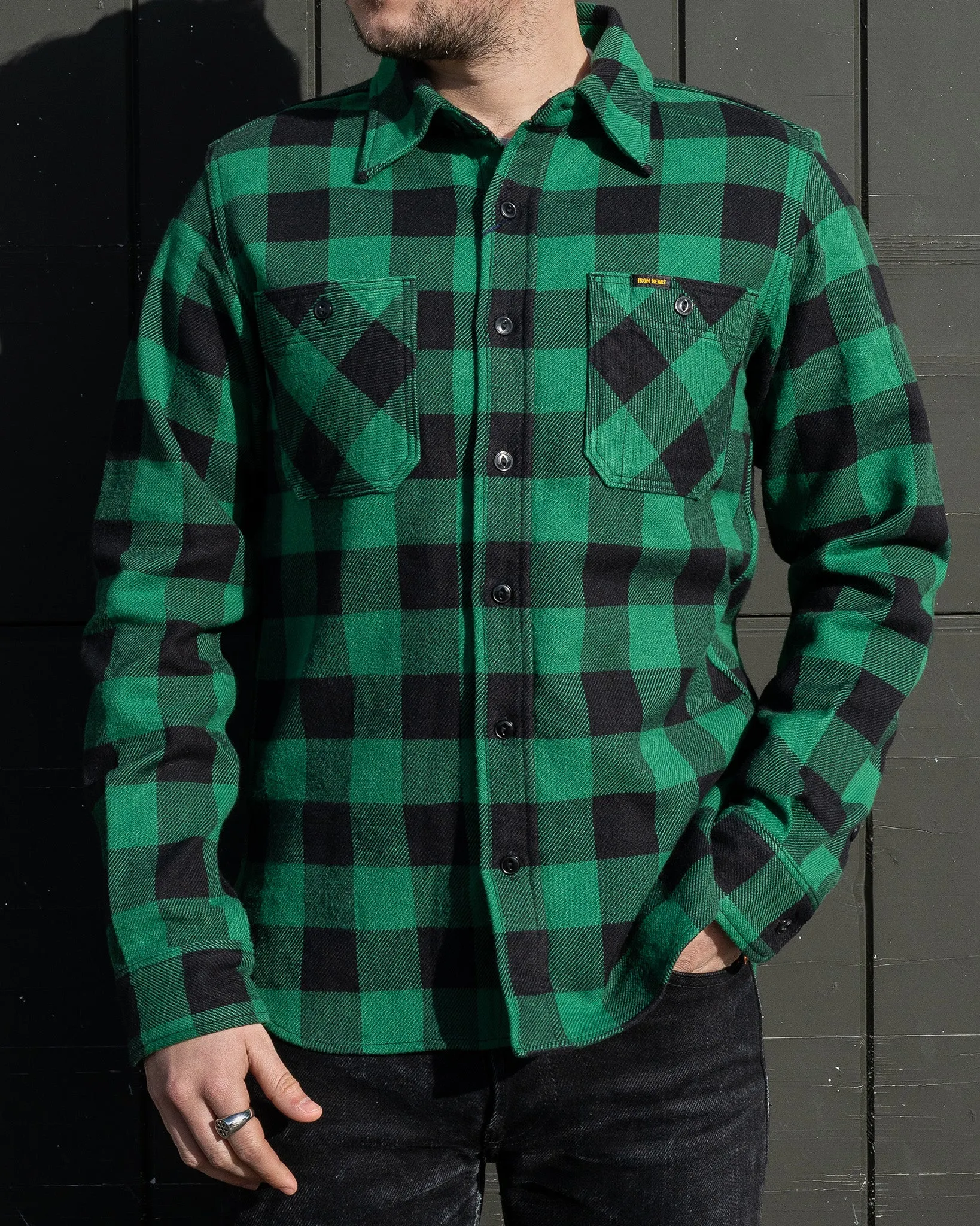 Ultra Heavy Flannel Buffalo Check Work Shirt - Green/Black sold by Iron Heart product image thumbnail 4