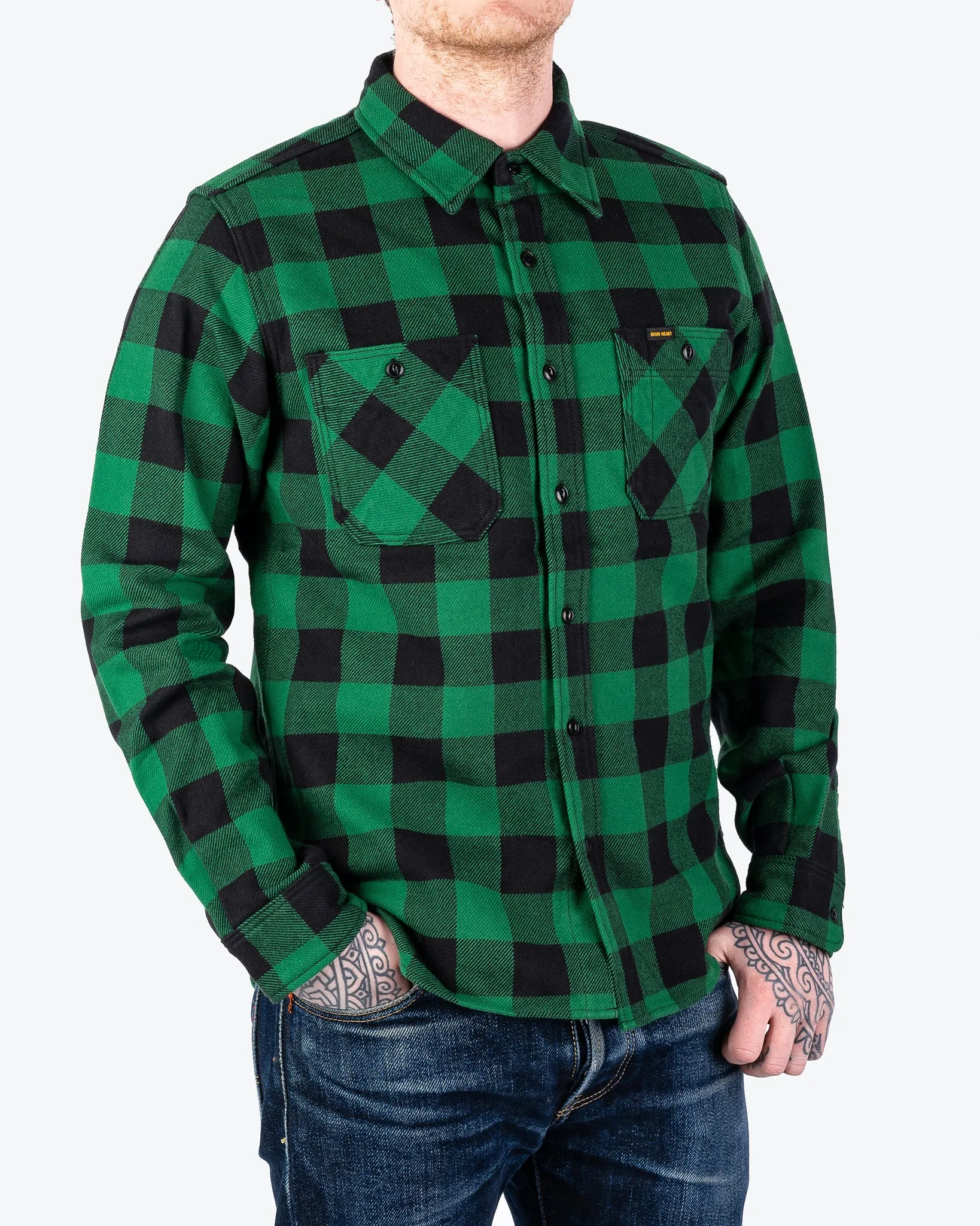Ultra Heavy Flannel Buffalo Check Work Shirt - Green/Black sold by Iron Heart product image thumbnail 2