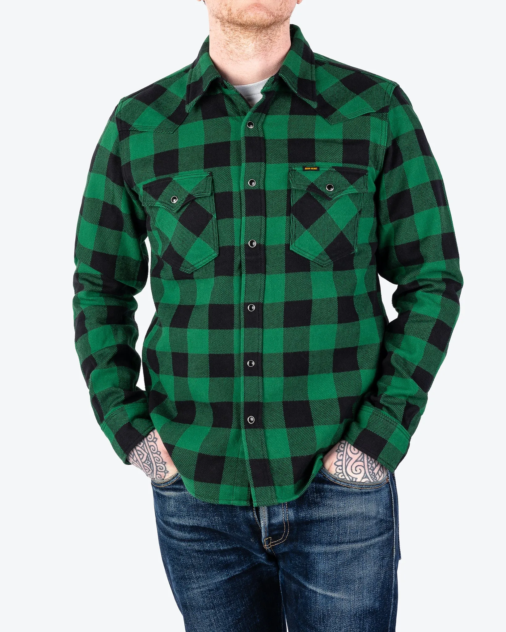 Ultra Heavy Flannel Buffalo Check Western Shirt - Green/Black sold by Iron Heart product image thumbnail 2