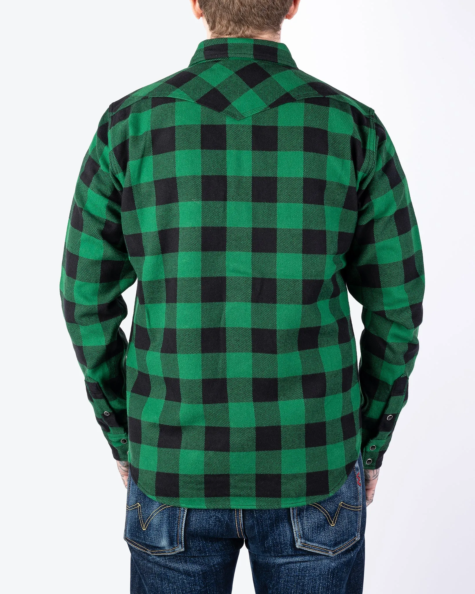 Ultra Heavy Flannel Buffalo Check Western Shirt - Green/Black sold by Iron Heart product image thumbnail 3