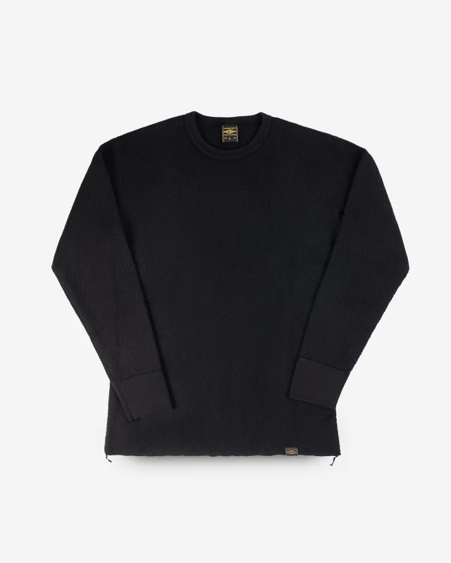 Cotton Knit Crew Neck Long Sleeved Thermal Sweater - Black sold by Iron Heart