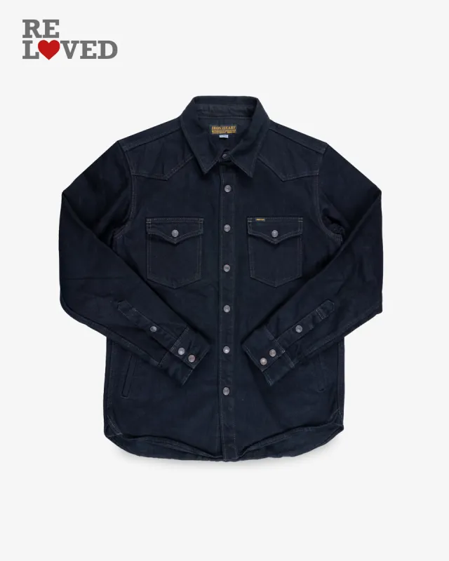 18oz Vintage Selvedge Denim CPO Shirt - Indigo Overdyed Black (IHSH-293-OD) Size XL made by Iron Heart