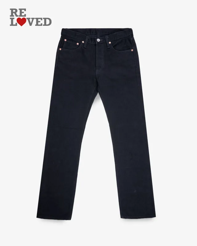 14oz Selvedge Denim Slim Straight Cut Jeans - Black/Black (IH-666S-142bb) Tag 31, Hemmed to 32.0" made by Iron Heart