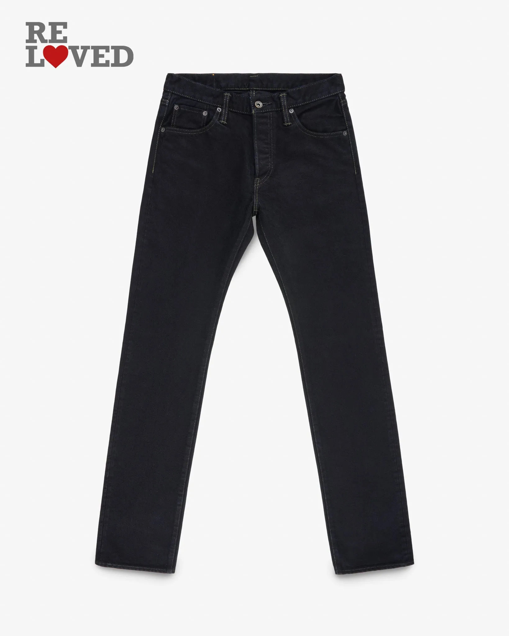 14oz Selvedge Denim Slim Tapered Cut Jeans - Indigo Overdyed Black (IH-777s-142od) Tag 33, Hemmed to 32.5" sold by Iron Heart