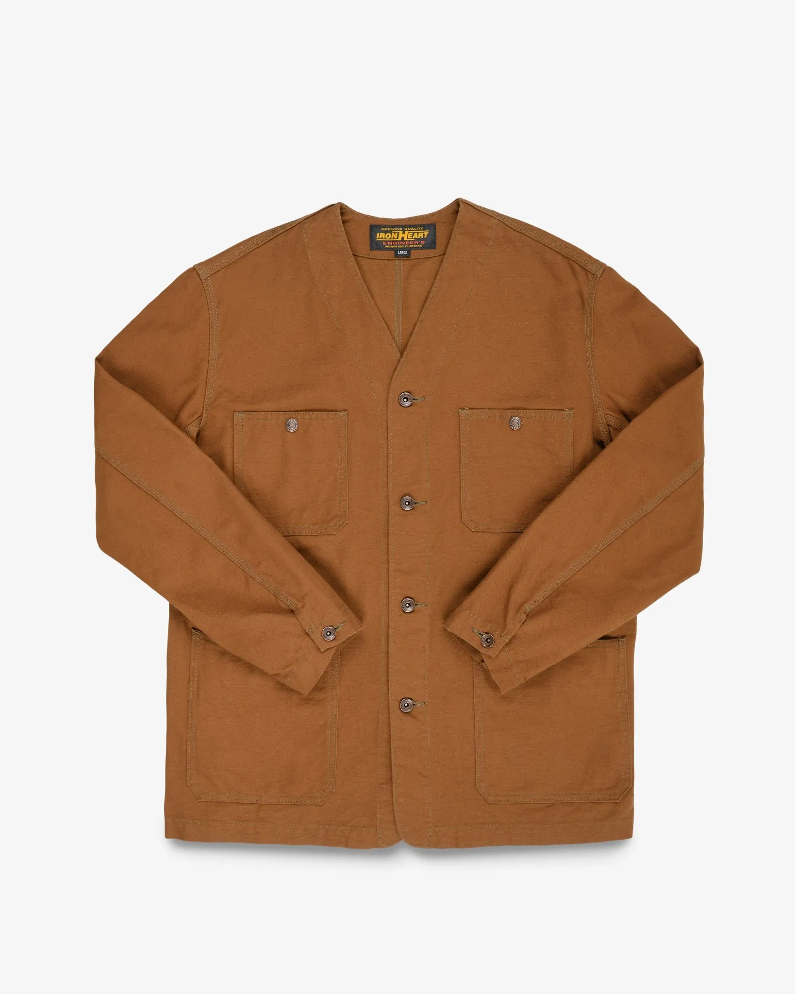 13.5oz Duck Collarless Chore Jacket - Brown sold by Iron Heart