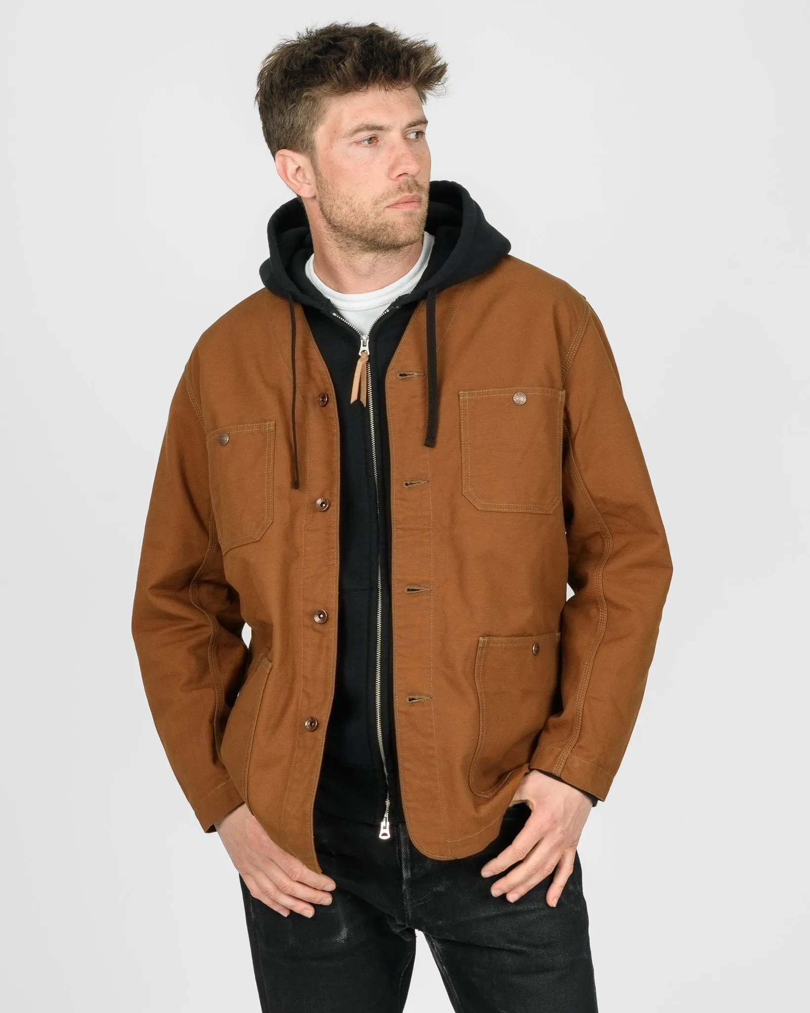 13.5oz Duck Collarless Chore Jacket - Brown sold by Iron Heart product image thumbnail 2
