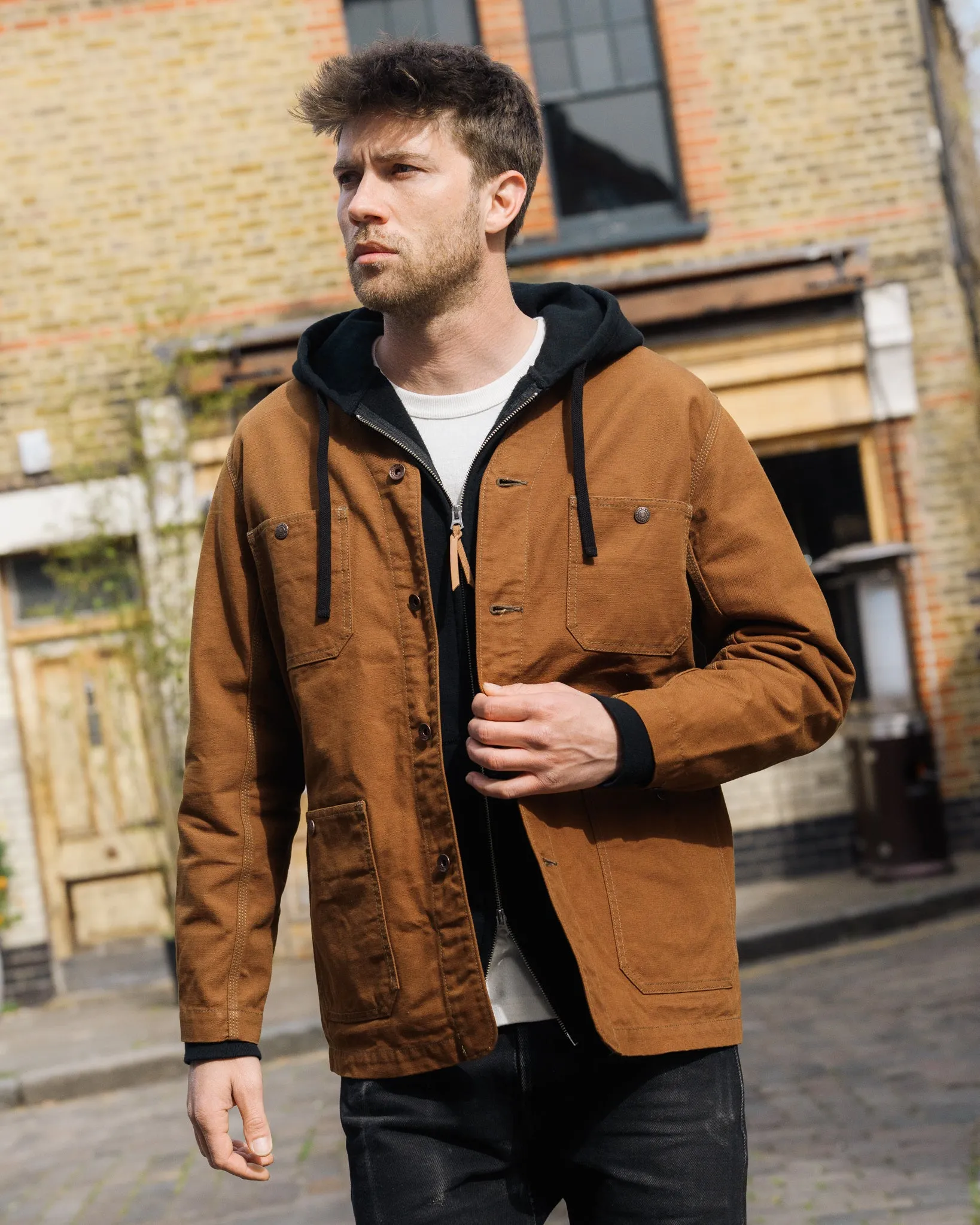 13.5oz Duck Collarless Chore Jacket - Brown sold by Iron Heart product image thumbnail 5